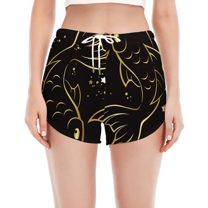 Gold And Black Pisces Sign Print Women's Split Running Shorts