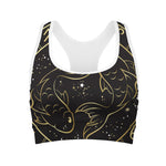 Gold And Black Pisces Sign Print Women's Sports Bra