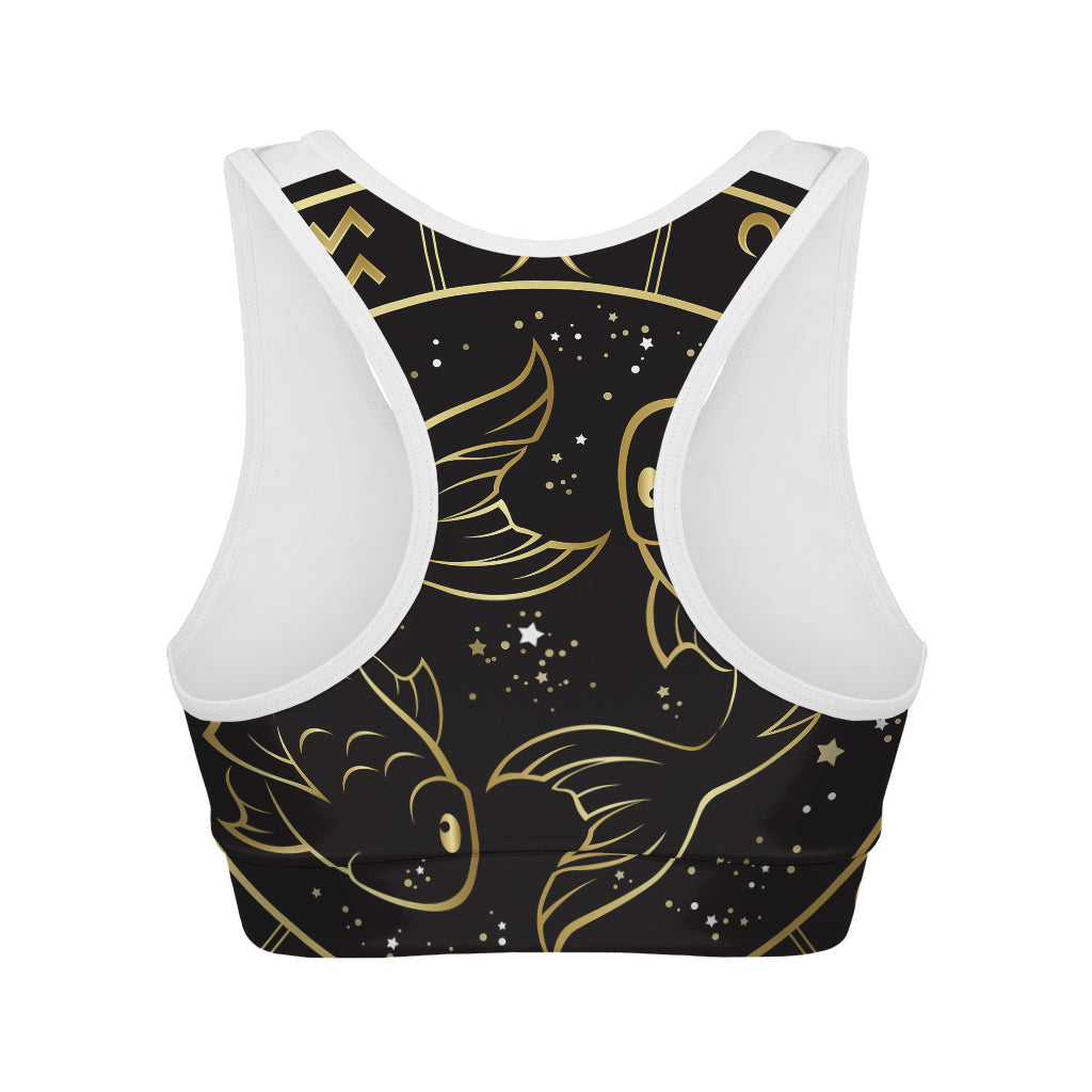 Gold And Black Pisces Sign Print Women's Sports Bra