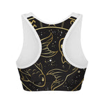 Gold And Black Pisces Sign Print Women's Sports Bra