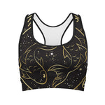 Gold And Black Pisces Sign Print Women's Sports Bra
