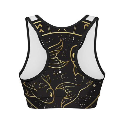 Gold And Black Pisces Sign Print Women's Sports Bra