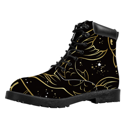 Gold And Black Pisces Sign Print Work Boots
