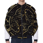 Gold And Black Pisces Sign Print Zip Sleeve Bomber Jacket