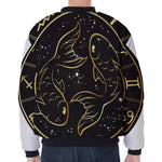 Gold And Black Pisces Sign Print Zip Sleeve Bomber Jacket