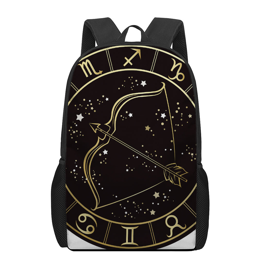 Gold And Black Sagittarius Sign Print 17 Inch Backpack