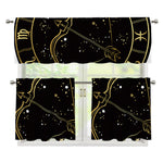 Gold And Black Sagittarius Sign Print 3 Piece Kitchen Curtains