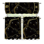 Gold And Black Sagittarius Sign Print 3 Piece Kitchen Curtains