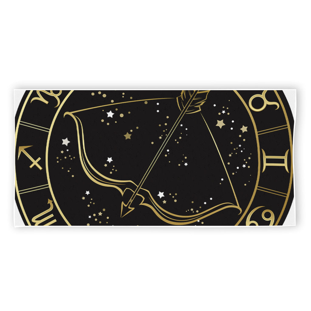 Gold And Black Sagittarius Sign Print Beach Towel