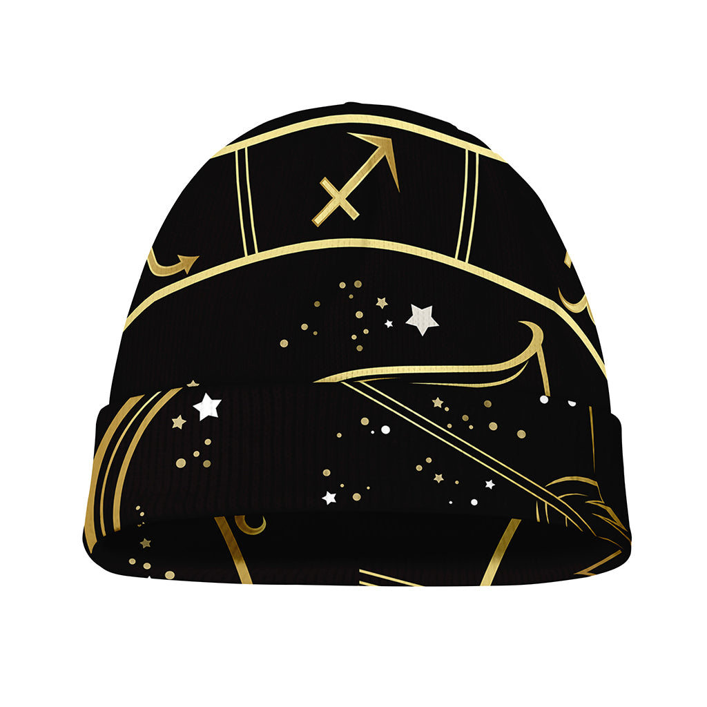 Gold And Black Sagittarius Sign Print Beanie