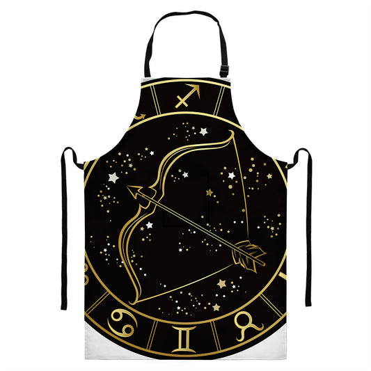 Gold And Black Sagittarius Sign Print Bib Apron With Pocket