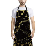 Gold And Black Sagittarius Sign Print Bib Apron With Pocket