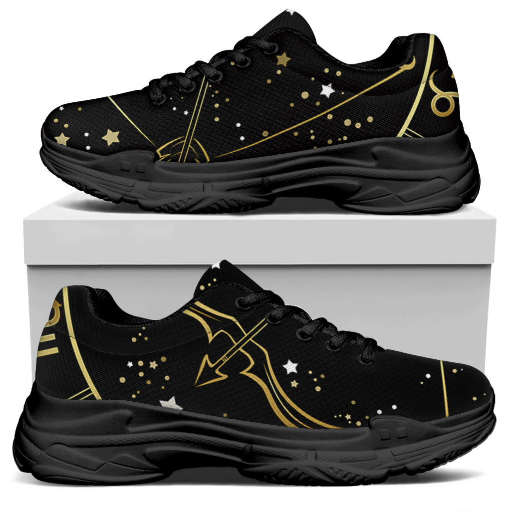 Gold And Black Sagittarius Sign Print Black Chunky Shoes