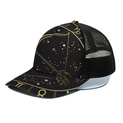 Gold And Black Sagittarius Sign Print Black Mesh Trucker Cap