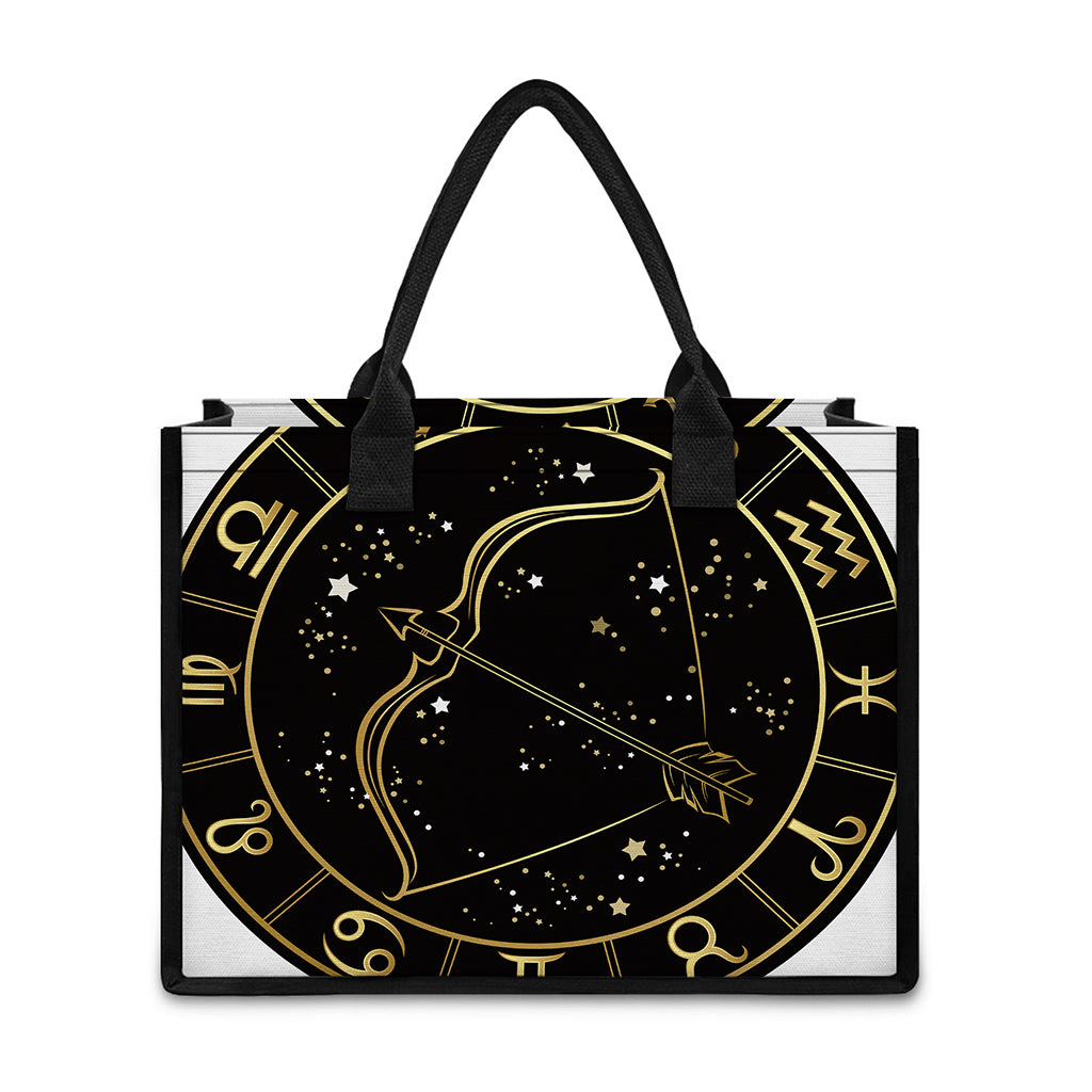 Gold And Black Sagittarius Sign Print Canvas Tote Bag