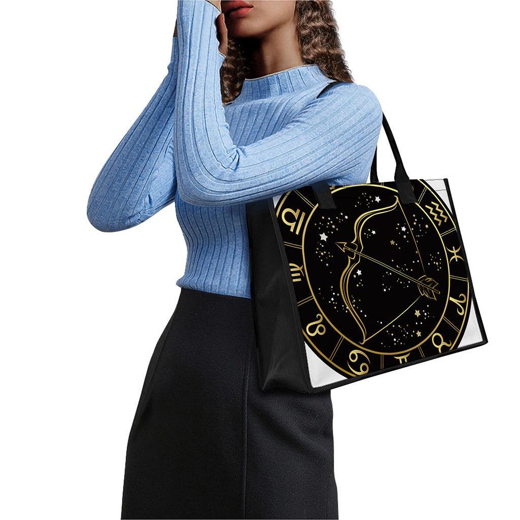 Gold And Black Sagittarius Sign Print Canvas Tote Bag
