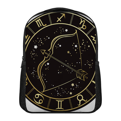Gold And Black Sagittarius Sign Print Casual Backpack
