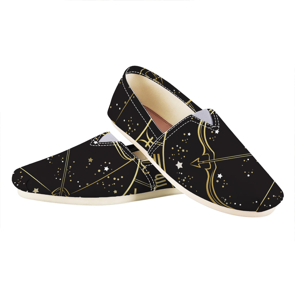 Gold And Black Sagittarius Sign Print Casual Shoes
