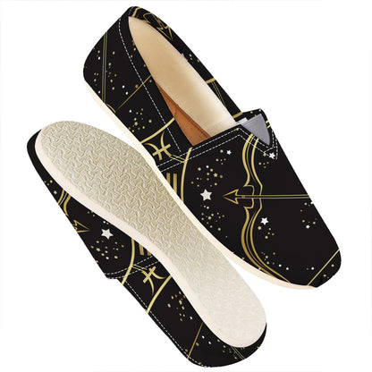 Gold And Black Sagittarius Sign Print Casual Shoes