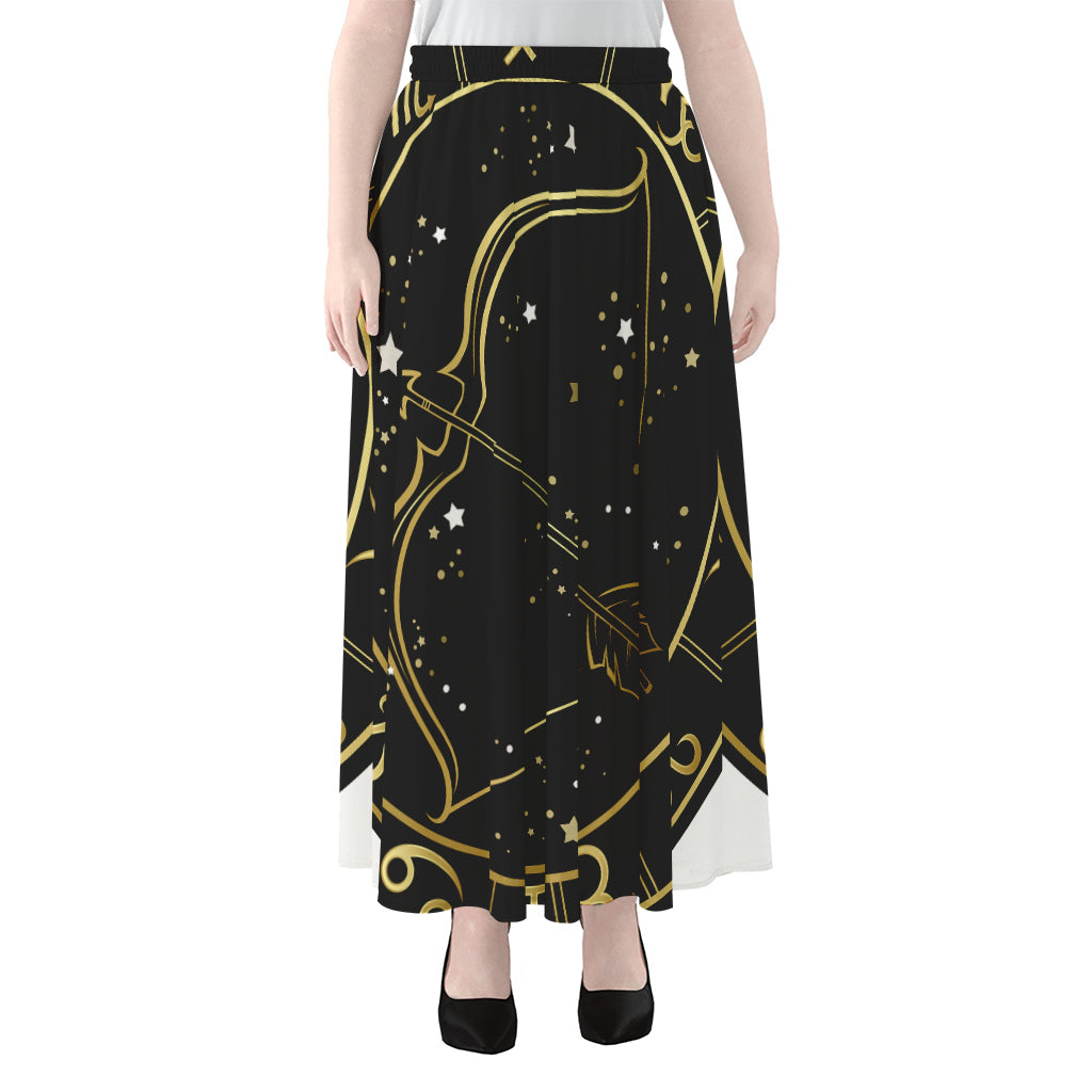 Gold And Black Sagittarius Sign Print Chiffon Maxi Skirt