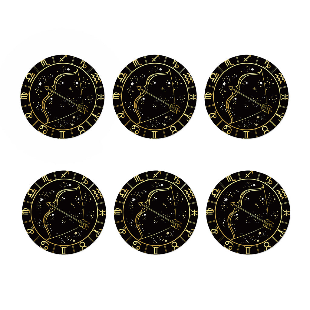 Gold And Black Sagittarius Sign Print Coaster Set