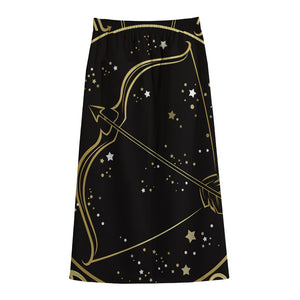 Gold And Black Sagittarius Sign Print Cotton Front Slit Maxi Skirt