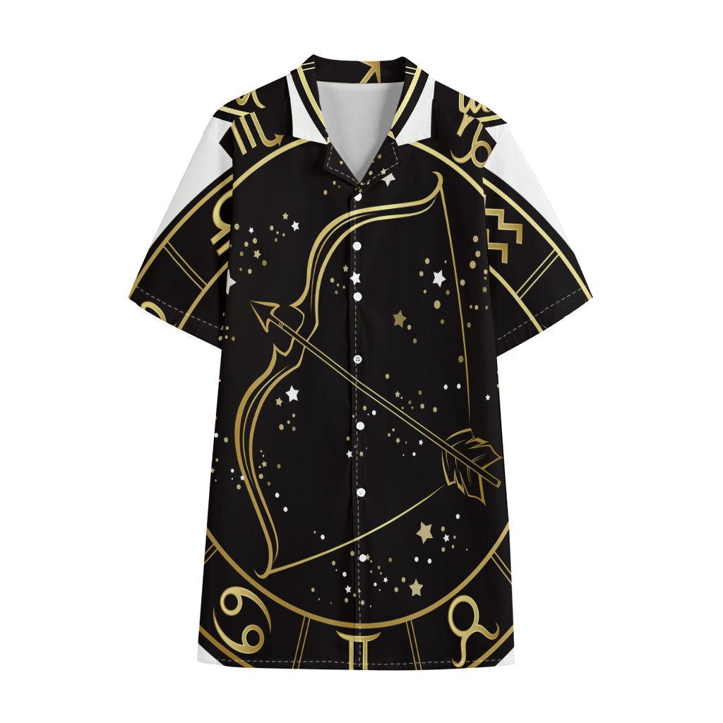 Gold And Black Sagittarius Sign Print Cotton Hawaiian Shirt