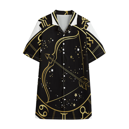Gold And Black Sagittarius Sign Print Cotton Hawaiian Shirt