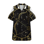 Gold And Black Sagittarius Sign Print Cotton Hawaiian Shirt