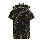 Gold And Black Sagittarius Sign Print Cotton Hawaiian Shirt