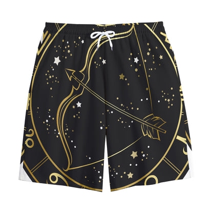 Gold And Black Sagittarius Sign Print Cotton Shorts