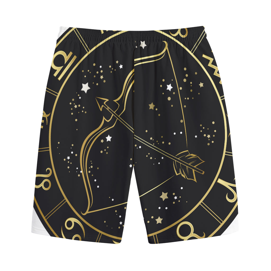 Gold And Black Sagittarius Sign Print Cotton Shorts