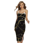 Gold And Black Sagittarius Sign Print Cross Back Cami Dress