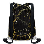 Gold And Black Sagittarius Sign Print Drawstring Backpack
