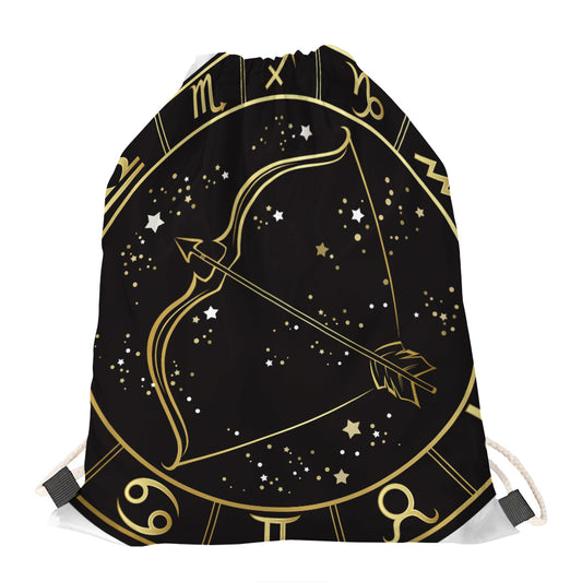 Gold And Black Sagittarius Sign Print Drawstring Bag