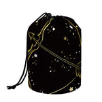 Gold And Black Sagittarius Sign Print Drawstring Makeup Bag