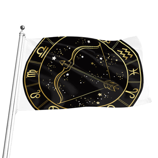 Gold And Black Sagittarius Sign Print Flag