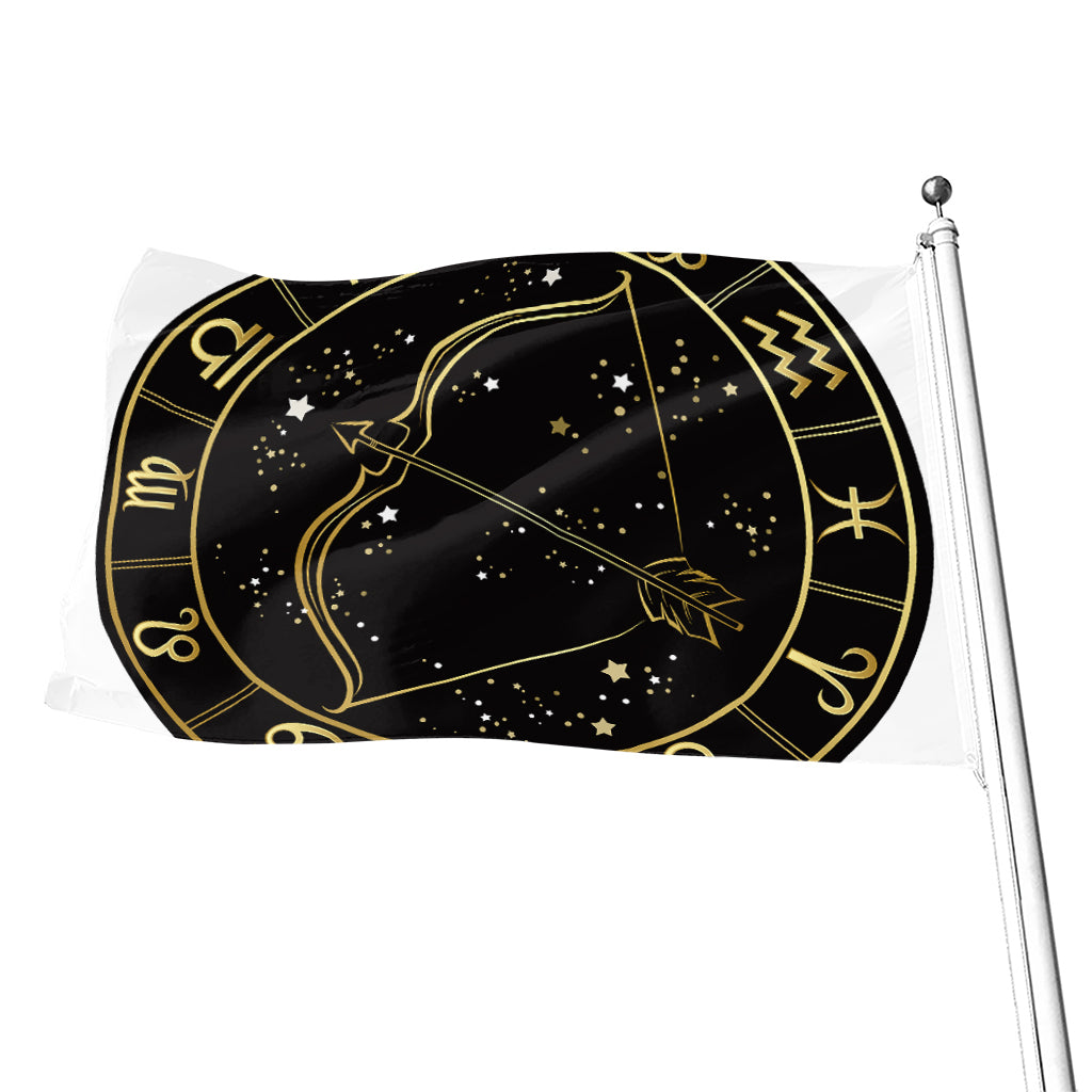 Gold And Black Sagittarius Sign Print Flag