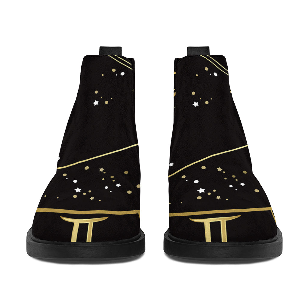 Gold And Black Sagittarius Sign Print Flat Ankle Boots