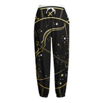 Gold And Black Sagittarius Sign Print Fleece Lined Knit Pants