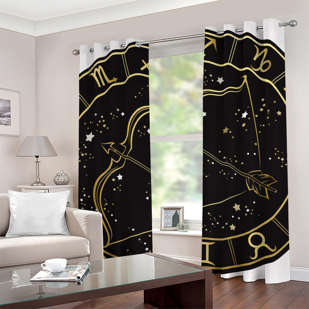 Gold And Black Sagittarius Sign Print Grommet Curtains