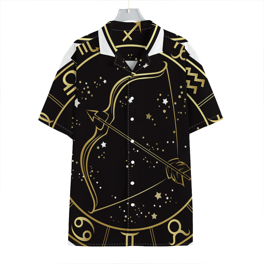 Gold And Black Sagittarius Sign Print Hawaiian Shirt