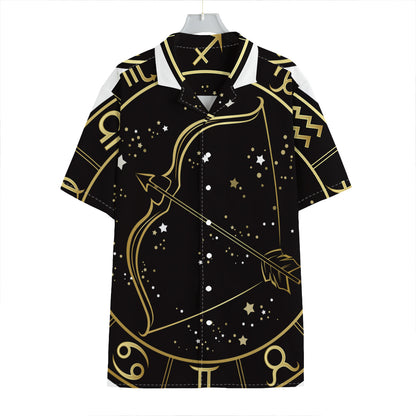 Gold And Black Sagittarius Sign Print Hawaiian Shirt