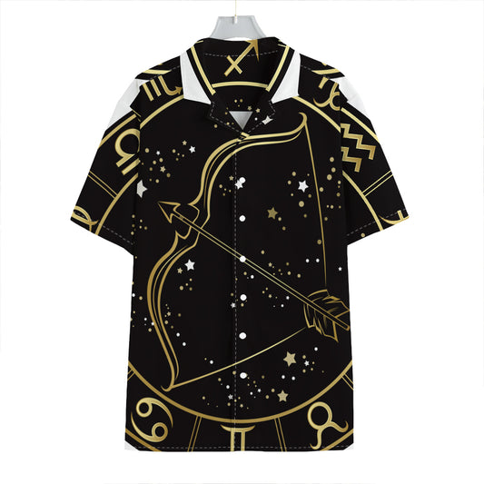 Gold And Black Sagittarius Sign Print Hawaiian Shirt