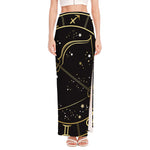 Gold And Black Sagittarius Sign Print High Slit Maxi Skirt