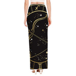 Gold And Black Sagittarius Sign Print High Slit Maxi Skirt