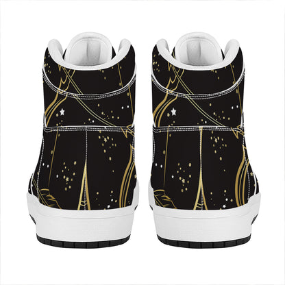 Gold And Black Sagittarius Sign Print High Top Leather Sneakers