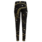 Gold And Black Sagittarius Sign Print High-Waisted Pocket Leggings