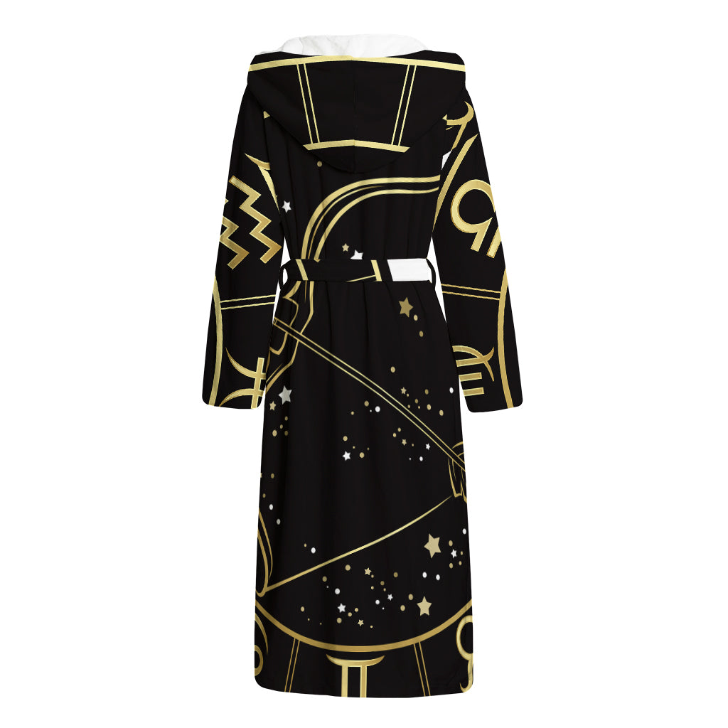 Gold And Black Sagittarius Sign Print Hooded Bathrobe