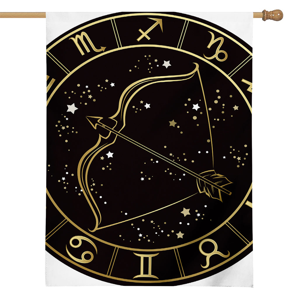 Gold And Black Sagittarius Sign Print House Flag